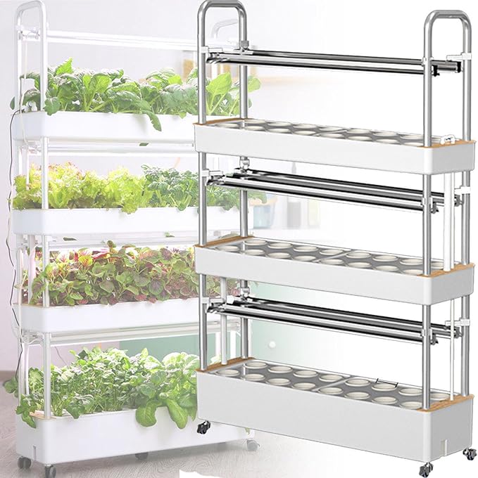 Generic Hydroponic Tower System with LED Grow Light | Smart Indoor Garden for Plants Herbs Vegetables | Automatic Water Pump for Hydroponics Growing 48hole