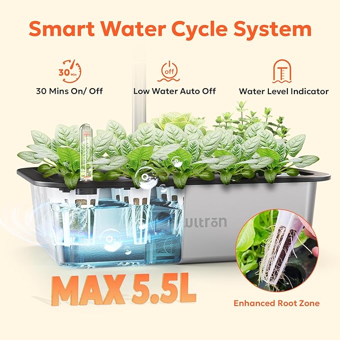 owltron Smart Hydroponics Growing System Kit15 Pods Indoor Herb Garden with 36W LED Grow Light &amp APP Control Planting Height Up to 30 Quiet Water Pump Stainless Steel - Ideal Gift for All Age