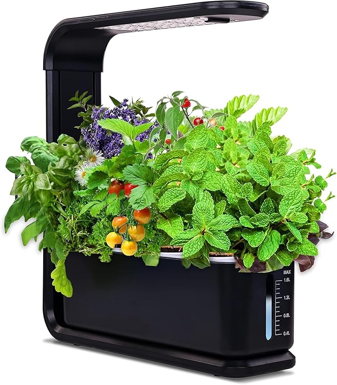 Elevon Hydroponic Growing System 12-Pod Indoor Garden with LED Grow Light &amp Height-Adjustable Stand Quiet Smart Pump Germination Kit Fresh Harvest Hydroponic Planter for Herbs/Vegetables Black