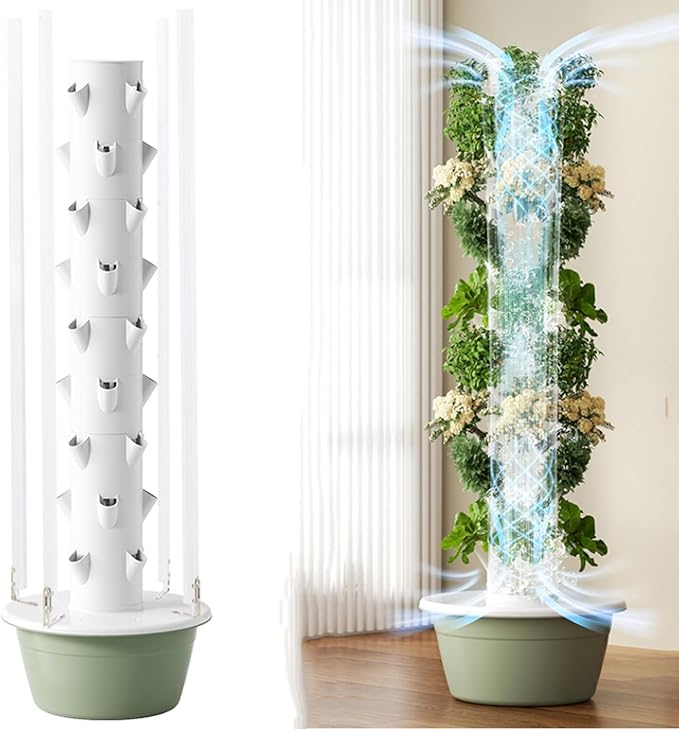 Hydroponics Growing System Hydroponics Growing Kits Hydroponics Tower with LED Grow LightDIY Tower Hydroponic Growing Indoor Soilless Vegetable Planting Hydroponic Kits with Hydrating Pu