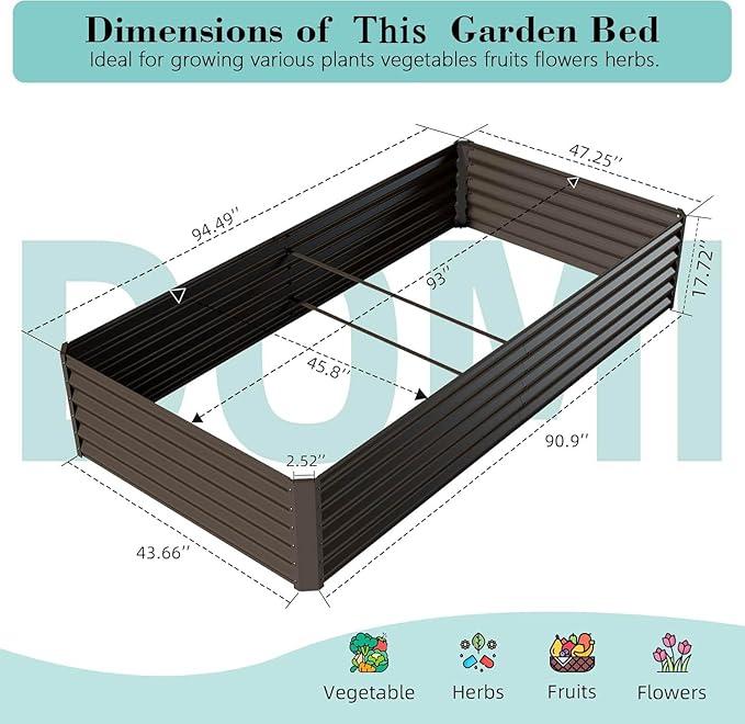 8x4x1.5 ft Galvanized Raised Garden Bed Outdoor Planter GBoxes Large Metal Planter Box for Gardening Vegetables Fruits FlowersBrown