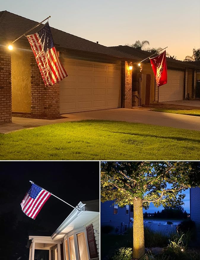 SUNVIE 20W Spot Lights Outdoor with Photocell Sensor Dusk to Dawn LED Landscape Spotlights Waterproof 120V 2000LM 3000K Landscape Lighting for Yard Flag Tree Garden 6 FT US 3-Plug in Cord 2 Pack