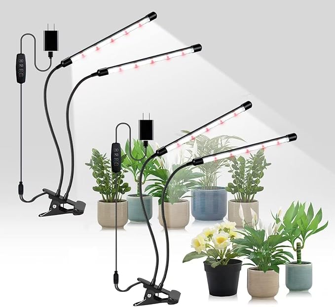 LED Grow Light Full Spectrum 6000K Clip Plant Light with White &amp Red LEDs - 5-Level Dimmable Auto Timer 4812H for Indoor Plants(4-Pack)