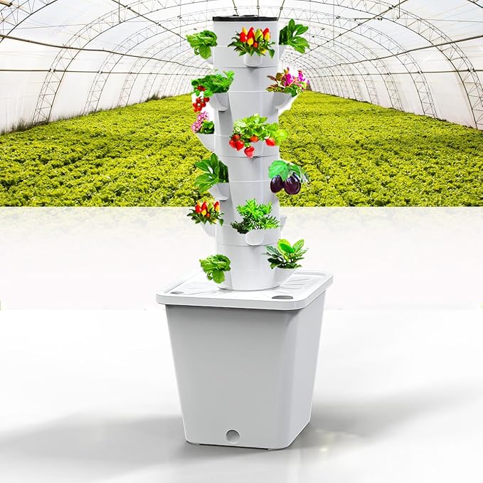 Hydroponics Growing System Indoor Garden Tower Aeroponics Growing System for Fruits and Vegetables Aeroponic Tower with Light Timer for Growing Seeds25holes
