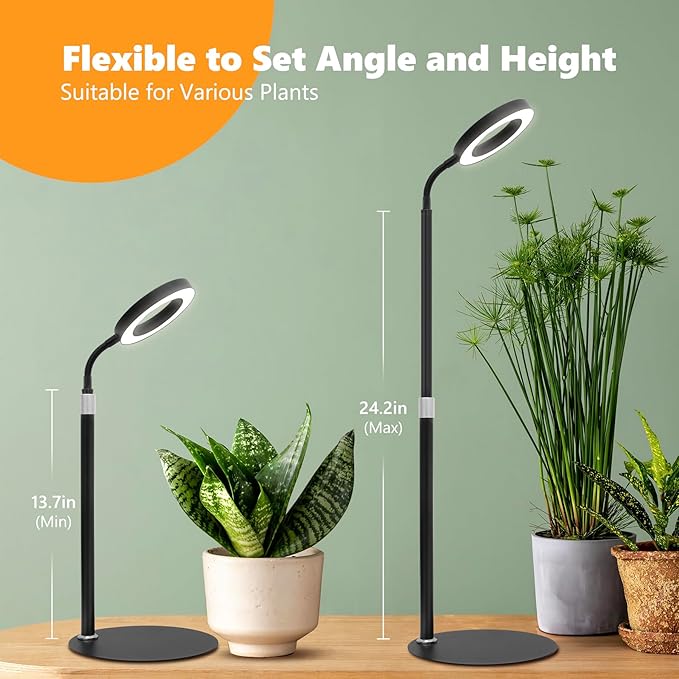 Desk Top Grow Lights for Indoor PlantsFull Spectrum Table Plant Light24.2 Telescope StandUV LED Red Blue Halo Growing LampAdjustable GooseneckAuto Timer3 Lighting Modes10-Level Dimmable