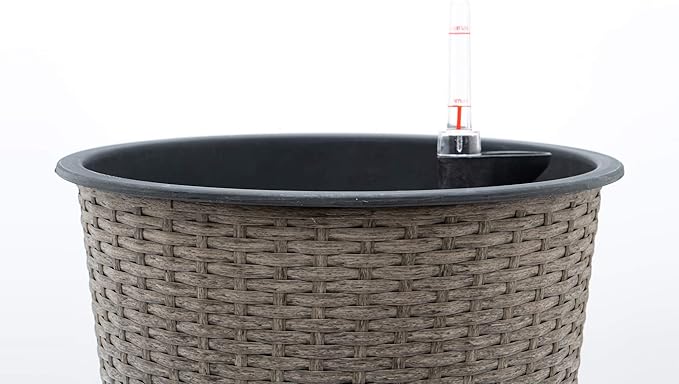 13 in.Gray Wicker Self Watering Planter