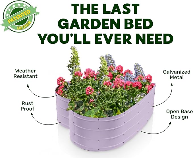 Plant &amp Plot Galvanized Raised Garden Beds Outdoor // Planter Raised Beds for Gardening Vegetables Flowers // Large Metal Garden Box (Lavender) // Tool-Free Assembly