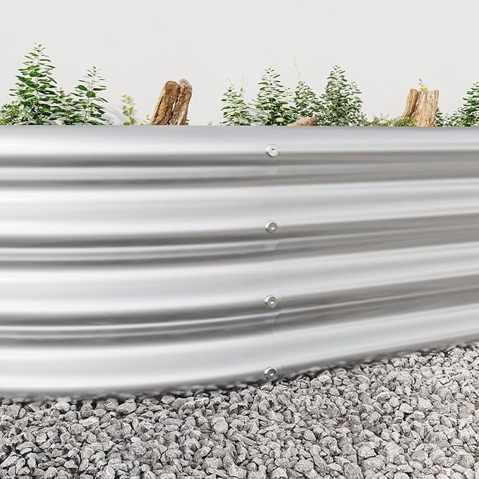 Raised Garden Bed Outdoor Metal Silver Larger Capacity for Planting Outdoor Lawn Porch Summer Garden