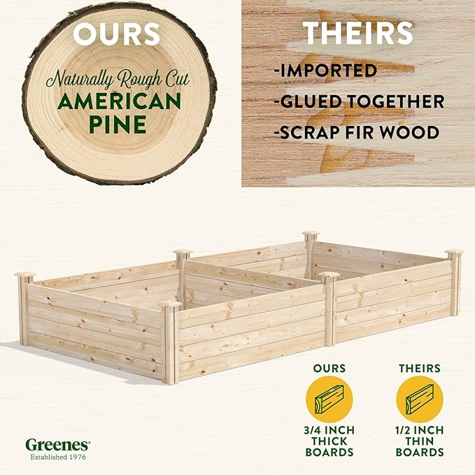 Greenes Fence Original Pine Raised Garden Bed 4' x 8' x 14 - Made in USA with American Pine