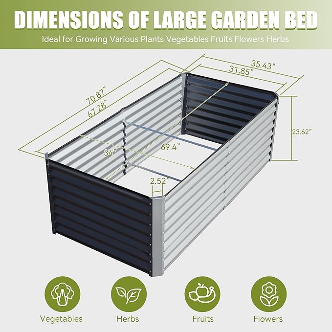 6x3x2ft Galvanized Raised Garden Bed Outdoor Planter GBoxes Large Metal Planter Box for Gardening Vegetables Fruits Flowers Silver
