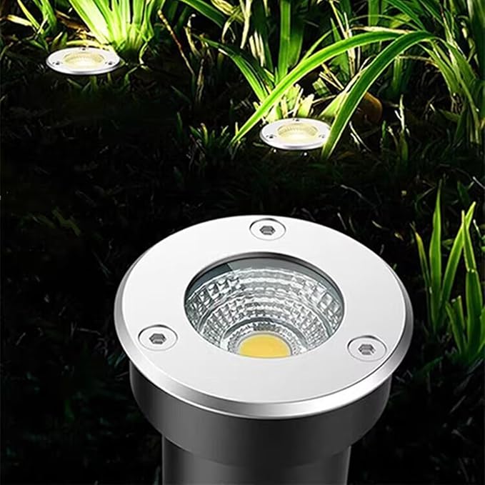 6Pcs Stainless Steel Outdoor Recessed LED Spotlight 3W IP67 Waterproof Garden Buried Light for Landscape Pathway
