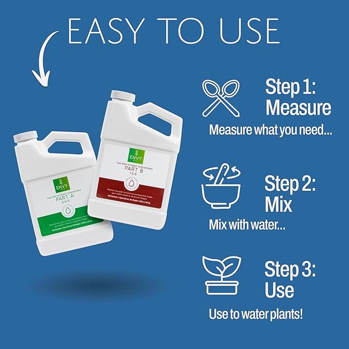 ENVY Hydroponic Plant Food A &amp B – Two-Part Liquid Nutrient for Indoor/Outdoor Plants – Soil Coco Hydroponics DWC – Quart Set