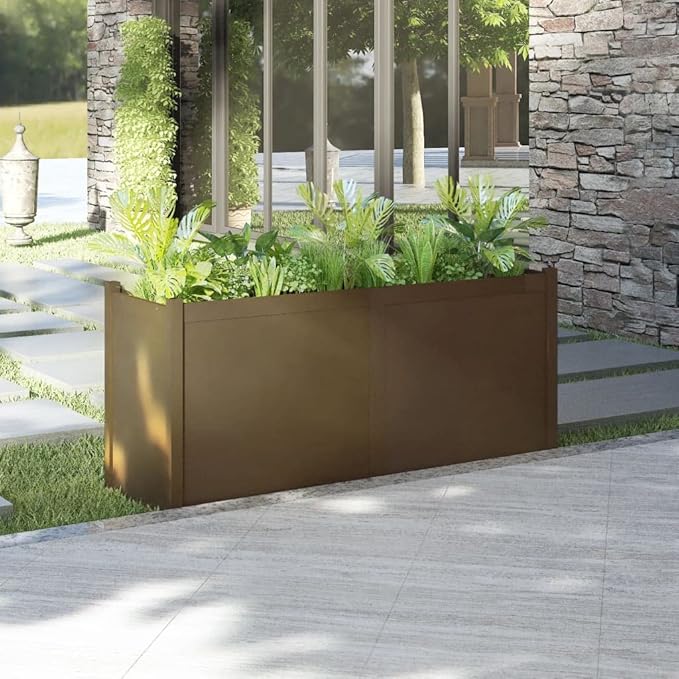 Honey Brown Solid Pinewood Garden Planter 59.1 x 19.7 x 27.6 Inch Raised Garden Bed for Outdoor Plants Durable Rectangular Planter Box