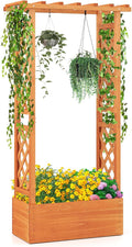 S AFSTAR Raised Garden Bed with Trellis Wood Planter Box with Hanging Roof &amp Drainage Holes for Climbing Plants Vines Flowers &amp Vegetables Indoor Outdoor Plant Container for Patio &amp Ya