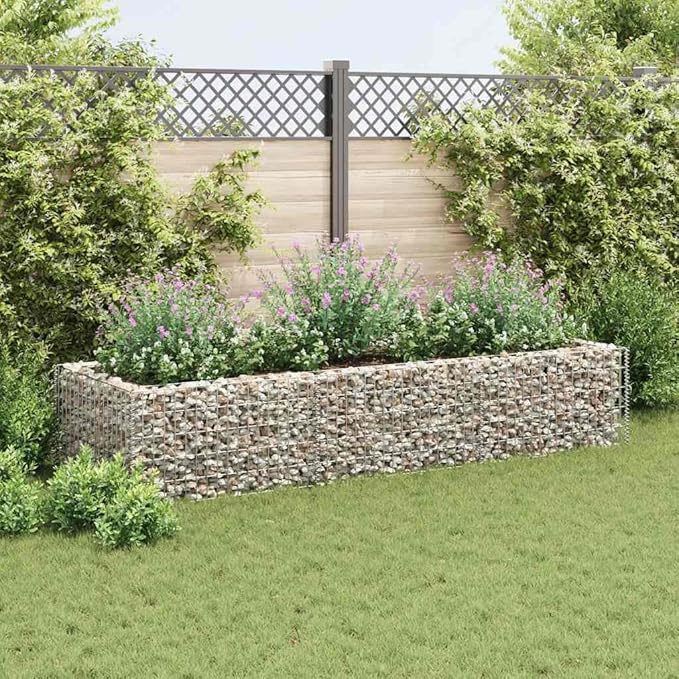 Gabion Raised Bed Silver Galvanized Steel 106.3 x 35.4 x 19.7 in Rectangular Outdoor Planter for Garden Durable Metal Construction