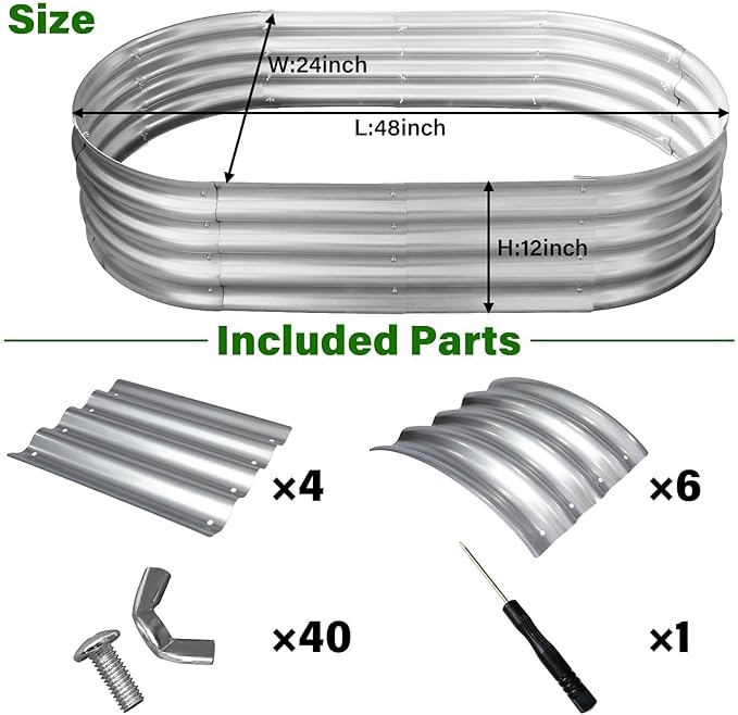 Raised Garden Bed Kit4x2x1ft Galvanized Planter Box Outdoor with Safety EdgingRust-Resistant Garden Bed - Oval Large Metal Raised Garden Beds for Vegetables…（2 Pack）