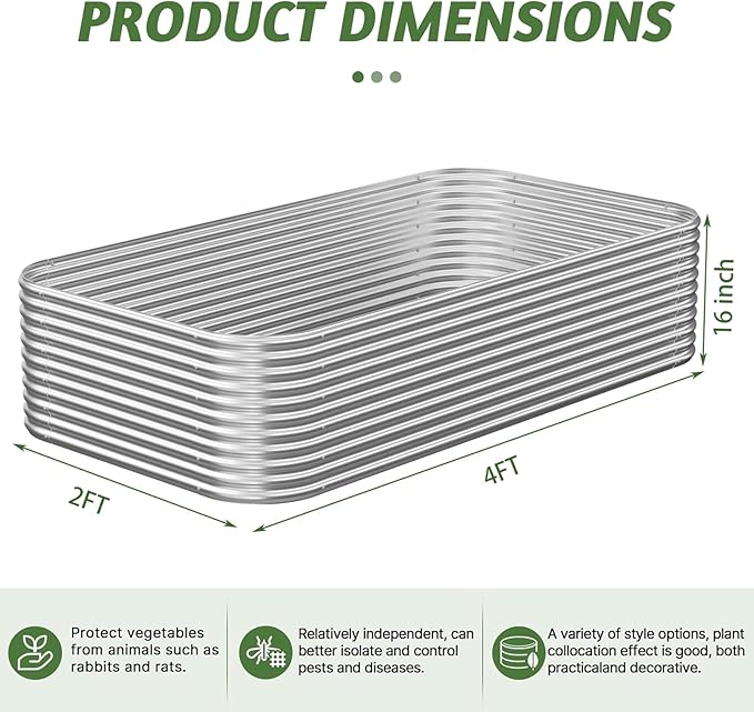 3 Pack Tall 4x2FT Corrugated Galvanized Steel Raised Garden Bed Outdoor Metal Above Ground Garden Bed for Vegetables and Flowers Raised Beds for Gardening