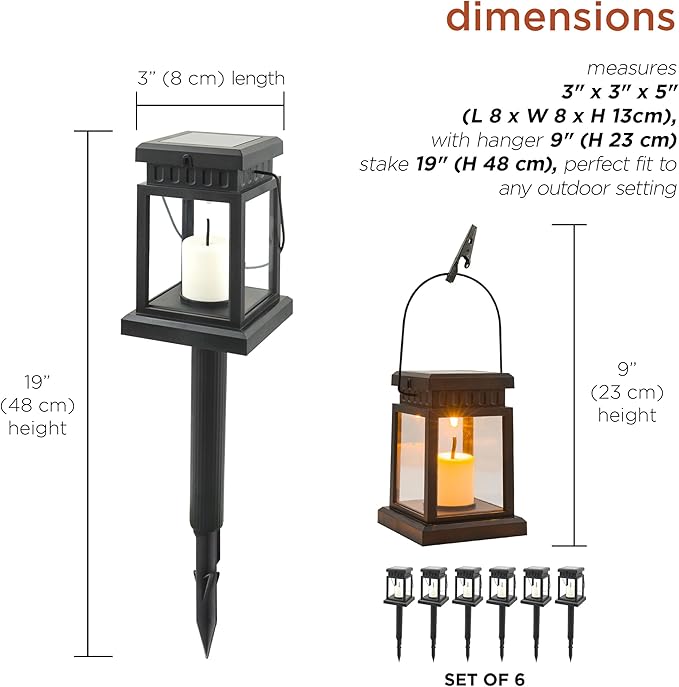 Alpine Corporation 19 Tall Outdoor Solar Powered Hanging or Stake Lanterns Black (Set of 6)