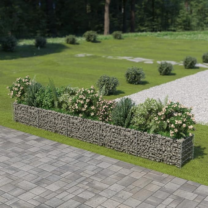Gabion Raised Bed Galvanized Steel Gabion Planter Raised Bed Wire Fencing Patio Flower Plant Basket Rock Stone Fill Mesh Fence 177.2x19.7x19.7-346