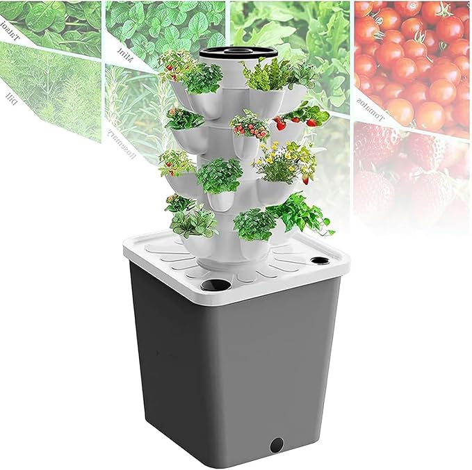 Aeroponics Growing Kit for Herbs Fruits and Vegetables Plant Hydroponics Tower 15/20/25/30 Garden Hydroponic Growing System Net Pots Timer for Herbs Fruits and Vege