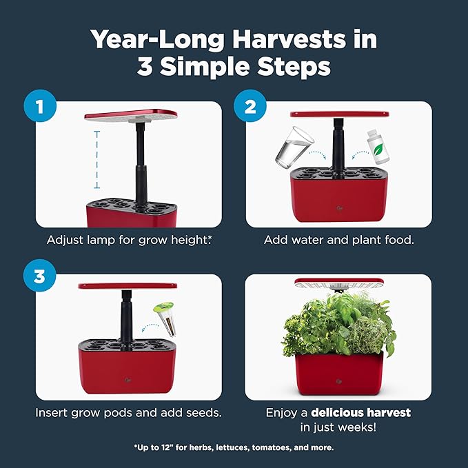 AeroGarden Harvest Lite in Cherry Red Soil-Free Indoor Hydroponic Garden with LED Grow Light for Year-Round Gardening of up to 6 Herbs and Vegetables