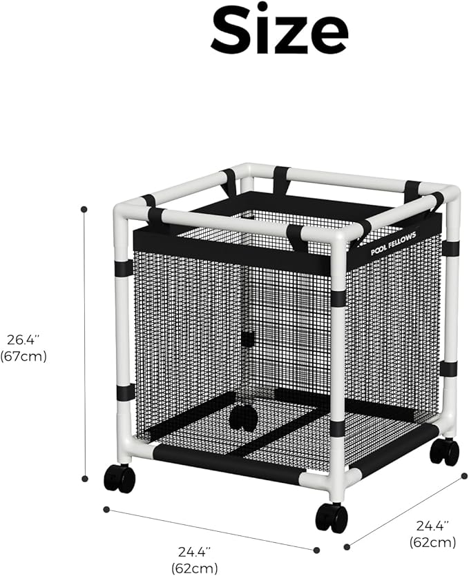 Pool Storage Bin 45 Gallons Holder for Noodles Toys Floats Towels Mesh Organizer for Swimming Equipments Mini Style