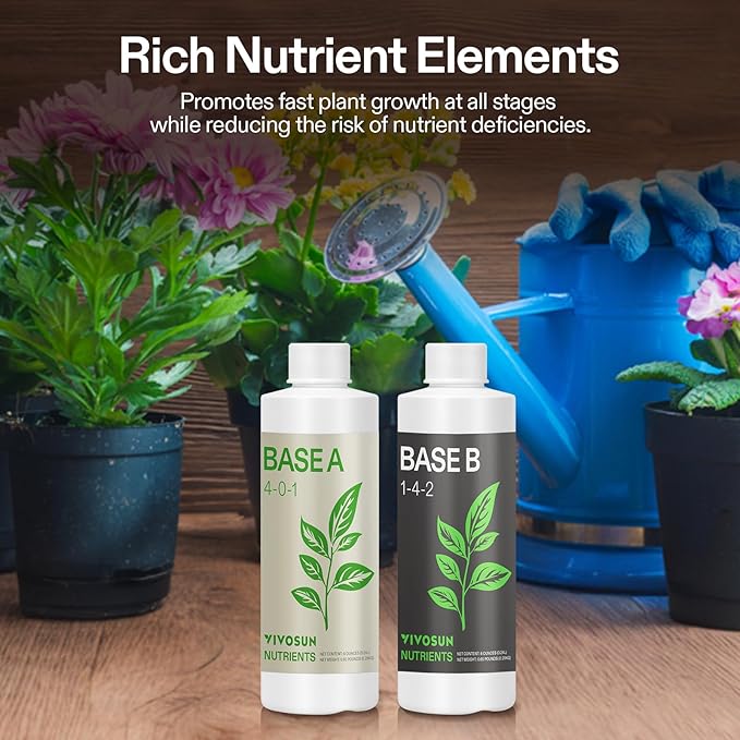 VIVOSUN Plant Food Nutrients Base A(4-0-1) &amp B(1-4-2) Bundle and NutriBoost (0-0-1) All-Purpose Liquid Fertilizer for All Growing Stages All-in-One Concentrated Additive for Vegetables Flowers