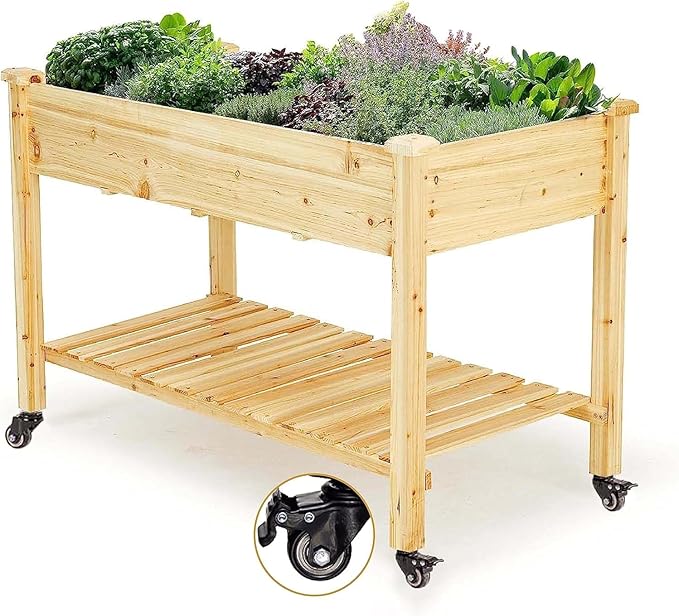 IDZO 48x24x32in Raised Garden Bed with Legs Durable Elevated Garden Box with Wax Oil Coated Wood Planter with Big Planter Box Load Up to 260 Pounds Ergonomic Height for Convenient Plants Care