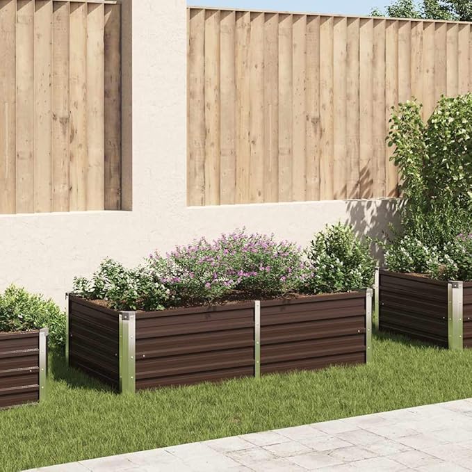 YAFF Large Brown Galvanized Steel Raised Garden Bed – Durable Weather-Resistant Metal Planter for Vegetables &amp Flowers Easy to Assemble 63x31.5x17.7 with a Modern Aesthetic for Outdoor Spaces