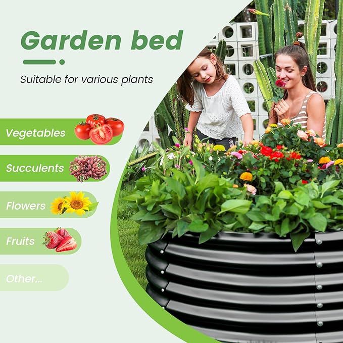 Land Guard 4×4×2ft Galvanized Raised Garden Bed Kit 2Pcs Planter Raised Garden Beds Outdoor Round Clearance Raised Garden Beds for Gardening Vegetables (Gray)