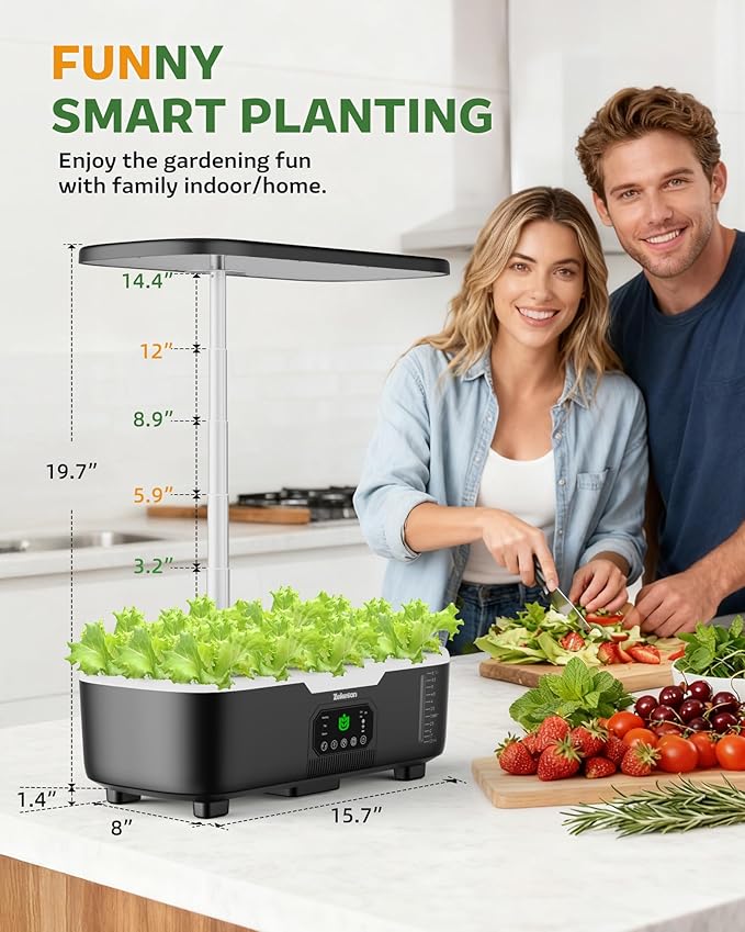 Misting Hydroponic Growing System Kit 15-Pods Indoor Smart Herb Garden Planter with LCD Touch Panel 6L Large Tank for Herb/Vegetables/Flowers/FruitsGardening Gifts for Women Men Beginners-Black