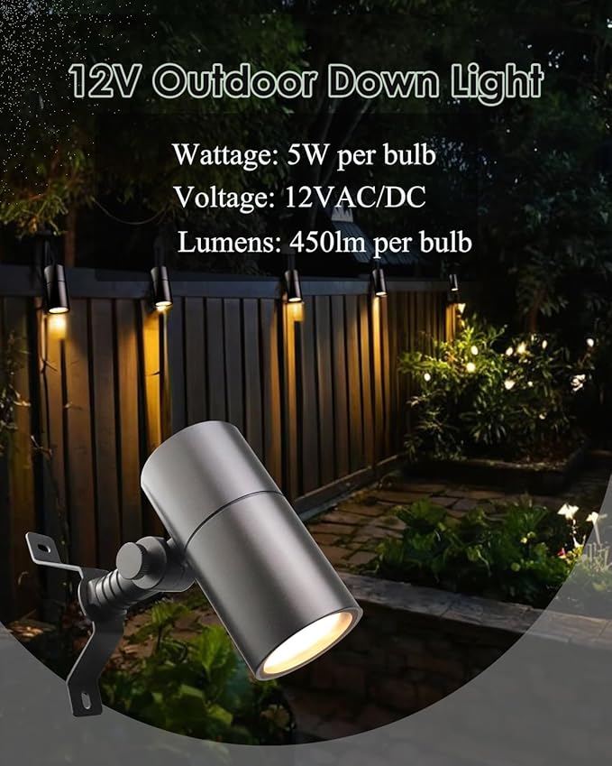 Landscape Down Lighting Low Voltage Spot Lights Outdoor LED Wall Mounted Low Voltage Tree Lights Cast Aluminum Free 5W MR16 LED Bulb Stainless Steel Mounting Bracket 1-Count