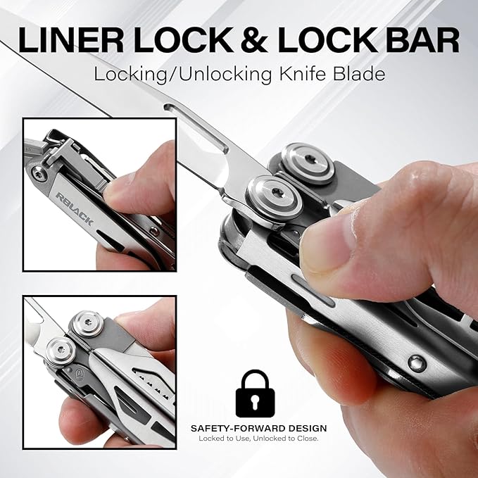 EDC Multitool 21-in-1 Heavy-duty Stainless Steel Finish Multi Tool Pliers with Safety Locking | Seat Belt Cutter - Men's Gift Set Including Nylon Sheath for DIY Home Garden &amp Outdoors
