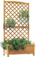 HAPPYGRILL Raised Garden Bed with Trellis 71 Planter Raised Bed with Drainage Holes Freestanding Garden Planter for Vine Climbing Plants Wooden Planter Box for Yard Balcony(1 Yellow)