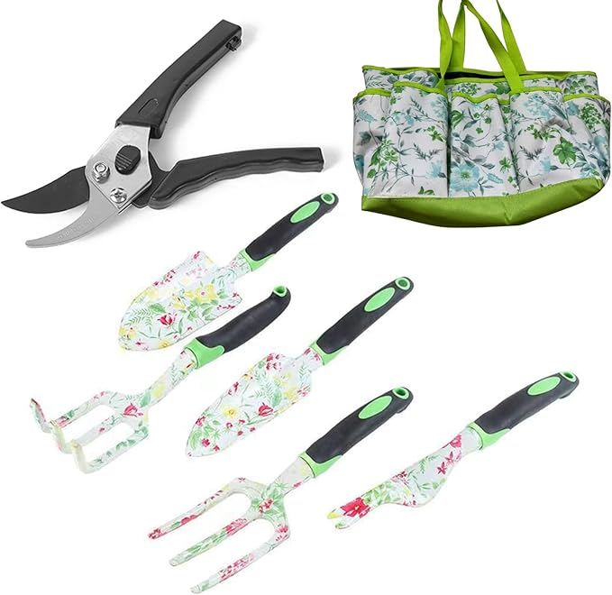 6PCS Garden Tool Set Heavy Duty and Lightweight Aluminium Alloy/Stainless Steel Tools with Ergonomic Handle Storage Tote Bag Gardening Hand Tools Gardening Gift to Women and(Color)
