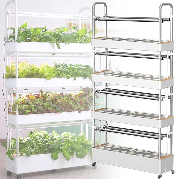 Hydroponics Tower 48/64 Hole Garden Hydroponic Growing System with LED Grow Light Planting Spaces PVC Vegetables Aeroponics Grow Kit for Herbs Fruits and Vegetables64hole