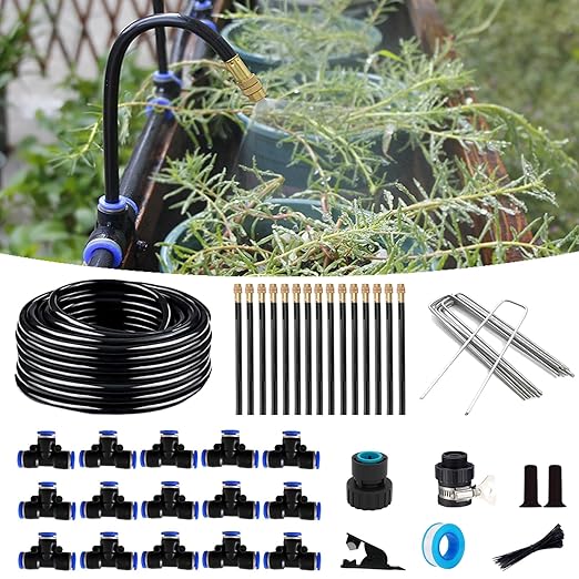 Drip Irrigation Kit Automatic Watering System for Potted Plants 360 Degree Adjustable Copper Micro Sprinklers Quick Connect Tubing Fittings for Garden Lawn Patio Balcony(15 Nozzles)
