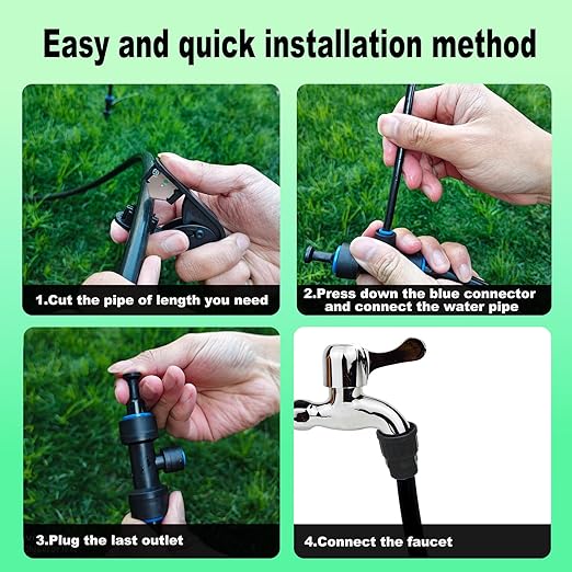 Drip Irrigation Kit for Garden Automatic Watering System with Quick Connect Fittings Adjustable Spray Nozzles Water Saving Irrigation System for Yard Greenhouse Lawn &amp Potted Plants (191FT)