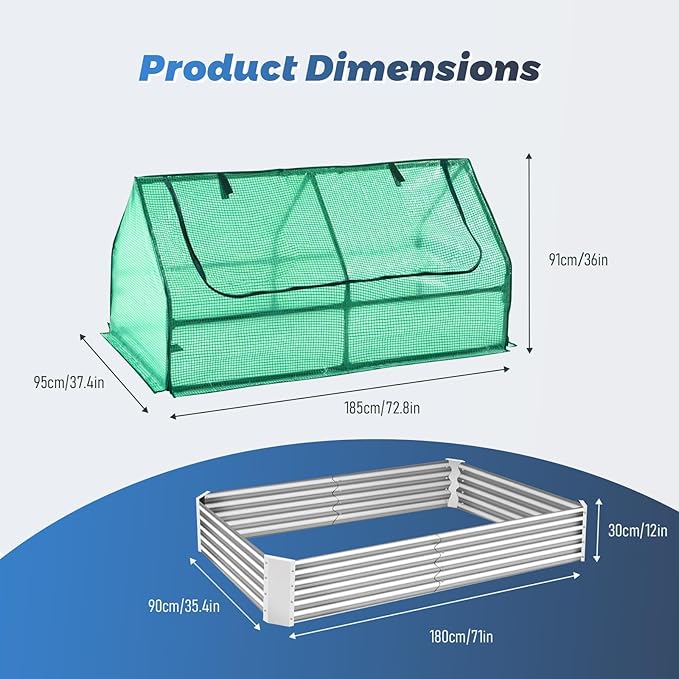 Galvanized Raised Garden Bed with Cover 6 x 3.1 x 3FT 3-in-1 Raised Planter Box Kit with Small Greenhouse for Outdoors Open-Ended Base Raised Garden Bed with Greenhouse for Herb Succulent