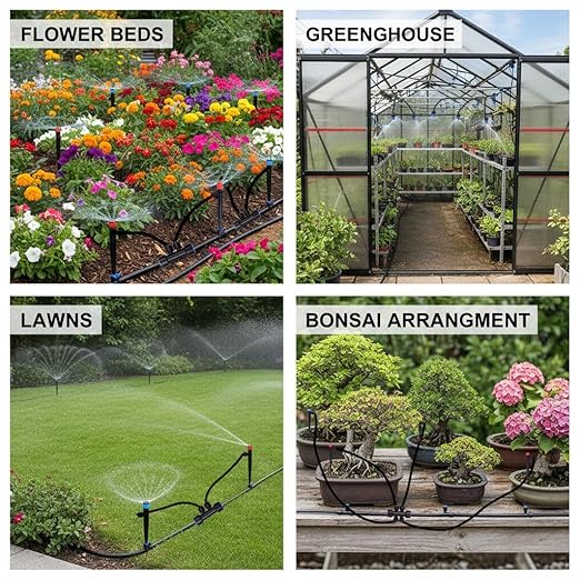 230FT Garden Irrigation System with 40 Nozzles &amp Emitters Automatic Watering System with 1/2 &amp 1/4 Tube and Barbed Fittings Garden Sprinkler for Raised Beds Greenhouse Lawn