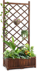 67 Tall Wood Planter with Lattice Trellis Vertical Garden Flower Stand for Patio &amp Porch Outdoor Raised Bed with Decorative Grid Backdrop for Climbing Plants Brown