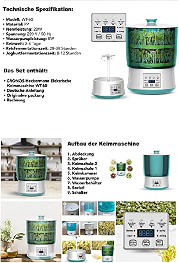 2pcs Germination Tank Intelligent PTC tat Heating Bean Sprout Machine Home Kitchen Bean Sprout Cultivation Kit 2 Layers US 2