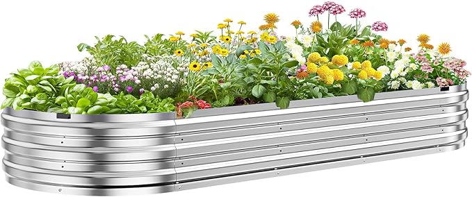 KING BIRD Raised Garden Bed Kit 2025 Upgraded Quick-Setup Galvanized Planter Garden Box Outdoor for Gardening Vegetables Flowers 94x36x12 in Silver