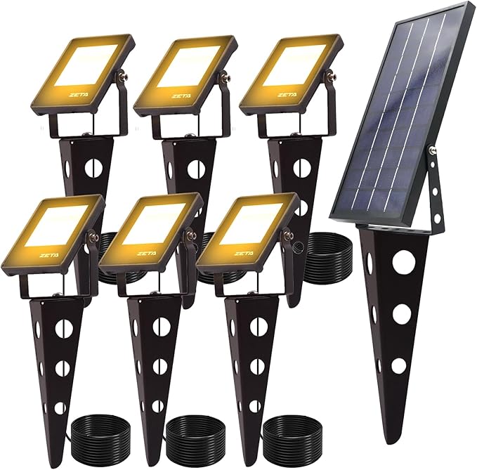 Solar Spotlights Outdoor Waterproof Zeta 6-in-1 Spot Lights Metal Warm White Auto On/Off Dusk to Dawn Landscape Flag Pole Uplights for Outside House Trees Garden Yard Driveway Pathway Lawn