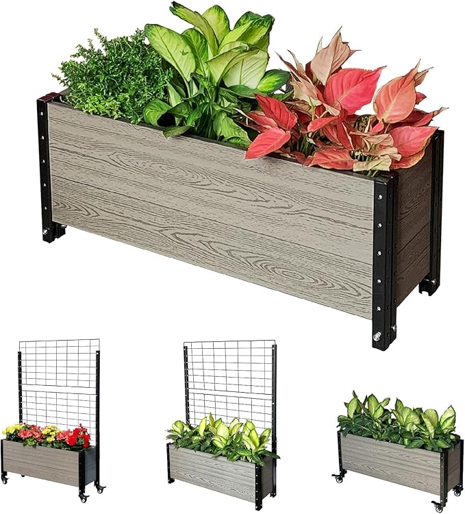 Everbloom Modular Trough Wood Plastic Composite Planter in Gray 36 L x 12 W x 14 H - Grow Veggies Flowers Herbs Indoor Outdoor Narrow Space Backyard Patio Deck