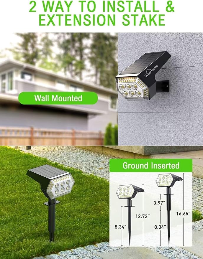 Spot Lights Outdoor 2-in-1 Yard Lights Suitable for Yard Garden Pathway Driveway Walkway 108 LEDs 4 Bright Modes Solar Spot Laights Outdoor with IP65 Waterproof 2 Pcs