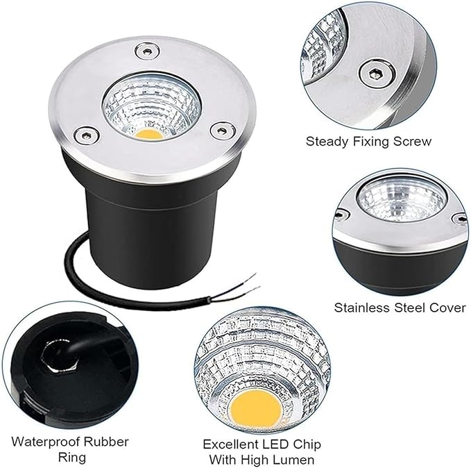 4pcs Outdoor 3W Round Floor Lamp LED Beam Spotlights Underground Well Light COB Mini Landscape Light IP67 Waterproof Landscapes Lighting Flood/Step Garden LightWarm White-3W(12-24v)