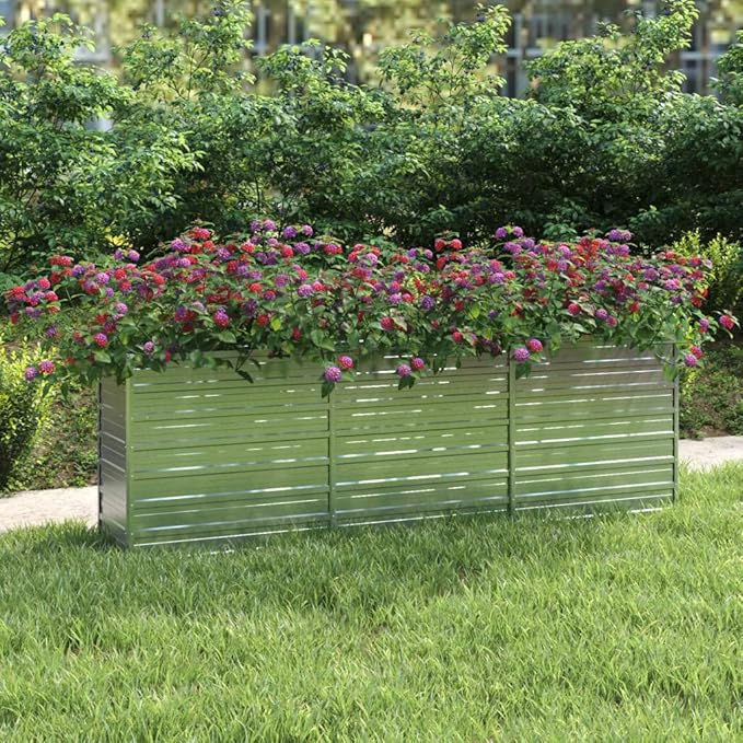 Decorative Planters Metal Garden Raised beds Outdoor Planter Boxes for Growing Vegetables Flowers Herbs and Succulents 94.5x15.7x30.3 Galvanized Steel Silver