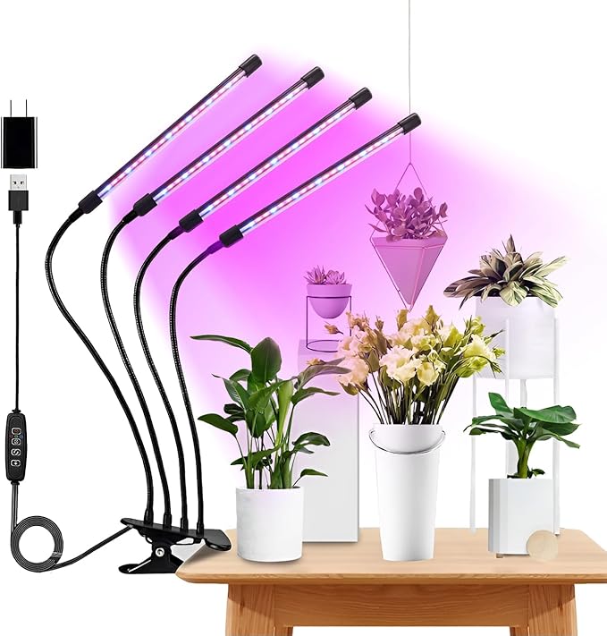 Grow Light Plant Lights for Indoor Plants4 Heads LED Grow Light with Full Spectrum &amp Red Blue Purple Spectrum for Indoor Plant Growing Lamp3/9/12H Timer 10 Dimmable Levels (Four-Head)