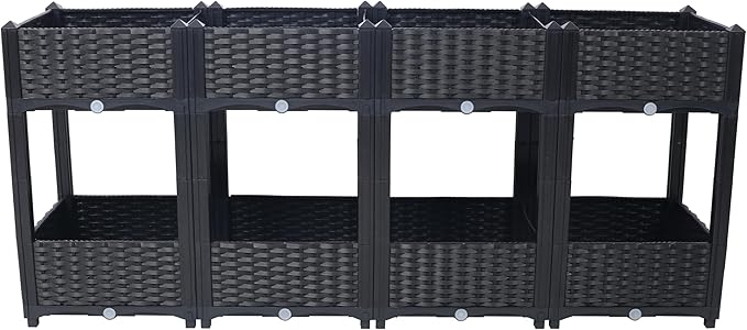 Planter Raised Beds - Elevated Planter Garden Box with Drainage Plug Raised Garden Beds for Vegetable/Flower/Herb Outdoor Standing Planter Beds Gardening Kit63x15.7x27.7 (Black)